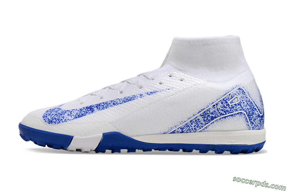 Nike Air Zoom Mercurial Superfly 10 TF High-Tops Football Shoes - White/Blue/Orange 2
