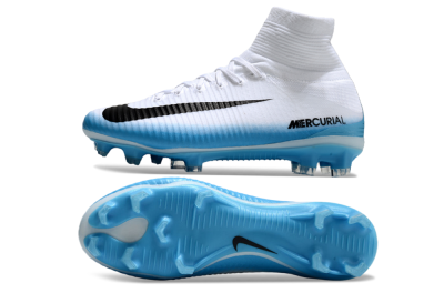 Nike Zoom Mercurial Superfly 5 Elite FG High-Tops Football Boots - White/Black/Blue