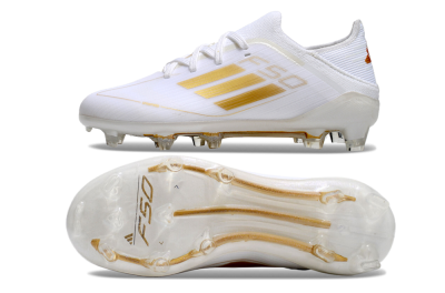 Kids Adidas F50 Elite FG Low-Tops Football Boots - White/Gold/Red
