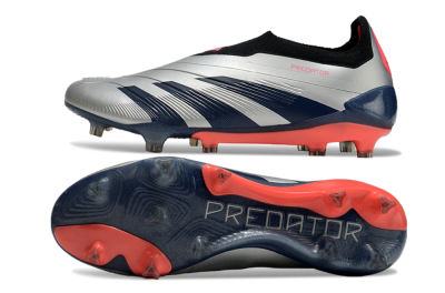 Adidas Predator 24 Elite laceless FG Low-Tops Football Boots - Silver/Blue/Red