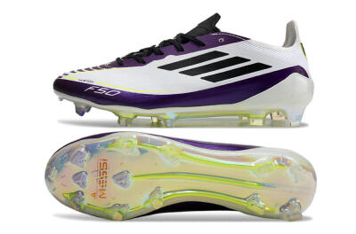 Messi x Adidas F50 Elite FG Low-Tops Football Boots - White/Black/Purple