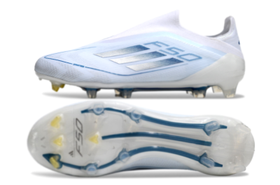 Adidas F50 Elite Laceless FG Low-Tops Football Boots - White/Silver/Blue