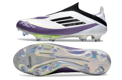 Adidas F50+ Elite Lightstrike Pro Laceless FG Low-Tops Football Boots - White/Black/Purple