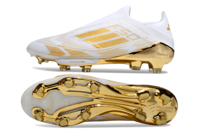 Adidas F50+ Elite Lightstrike Pro Laceless FG Low-Tops Football Boots - White/Gold
