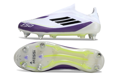 Messi x Adidas F50 Elite Laceless SG Low-Tops Football Boots - White/Black/Purple