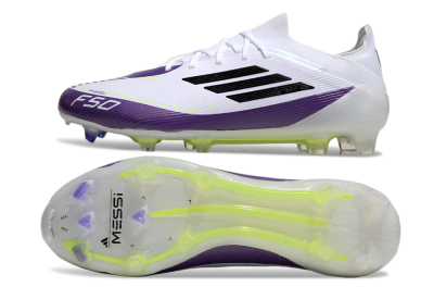 Messi x Adidas F50 Elite FG Low-Tops Football Boots - White/Black/Purple