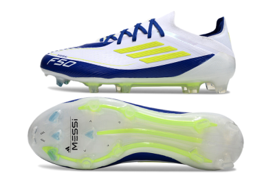Messi x Adidas F50 Elite FG Low-Tops Football Boots - White/Blue/Yellow