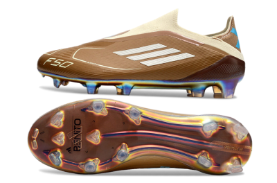 Messi x Adidas F50 Elite Laceless Benito FG Low-Tops Football Boots - Brown/White/Blue