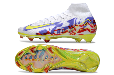 Nike Air Zoom Mercurial Superfly 10 Elite FG High-Tops Football Boots - White/Purple/Yellow/Red