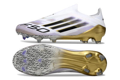Adidas F50 Elite Laceless FG Low-Tops Football Boots - White/Black/Purple/Gold