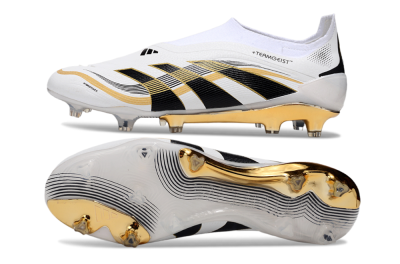 Adidas Predator Laceless Elite 25 FG Low-Tops Football Boots - White/Black/Gold