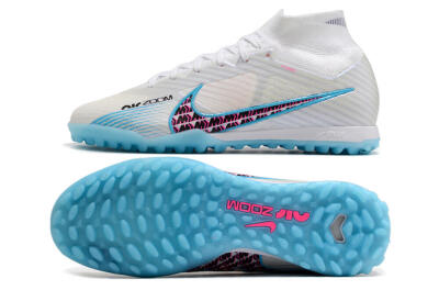 Nike Air Zoom Mercurial Superfly 9 Elite TF High-Tops Football Shoes - White/Blue/Pink