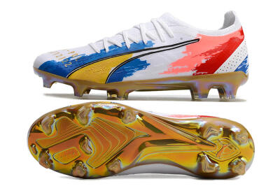 Puma Ultra Ultimate FG Low-Tops Football Boots - White/Blue/Red/Gold