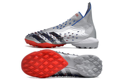 Adidas Predator Freak+ TF High-Tops Football Shoes - Silver/Blue/Red