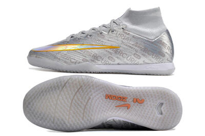 Nike Air Zoom Mercurial Superfly 9 Elite IC High-Tops Football Shoes - Silver/Gold