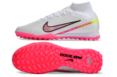 Nike Air Zoom Mercurial Superfly 9 Elite TF High-Tops Football Shoes - White/Pink/Black/Yellow