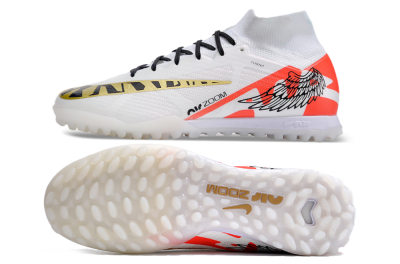 Nike Air Zoom Mercurial Superfly 9 Elite TF High-Tops Football Shoes - White/Red/Gold