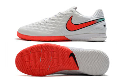 NIke Tiempo Lunar Legend 8 Pro IC Low-Tops Football Shoes - White/Red/Jade
