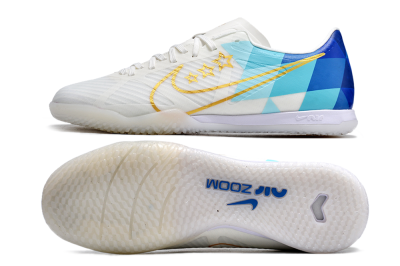 Nike Air Zoom Mercurial Vapor 15 Academy IC Low-Tops Football Shoes - White/Gold/Jade/Blue