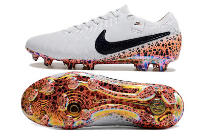 Nike Tiempo Legend 10 Elite FG Low-Tops Football Boots - White/Black/Leopard/Gold