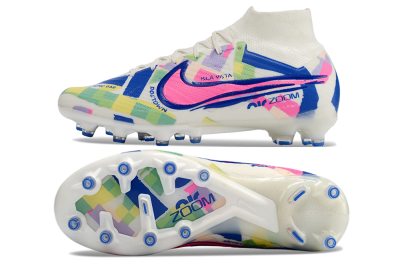 Nike Air Zoom Mercurial Superfly 9 Elite AG High-Tops Football Boots - White/Pink/Blue/Yellow