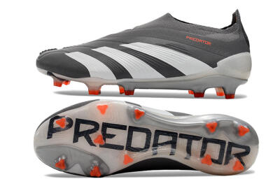 Adidas Predator+ 24 Elite Laceless FG Low-Tops Football Boots - Grey/White/Orange