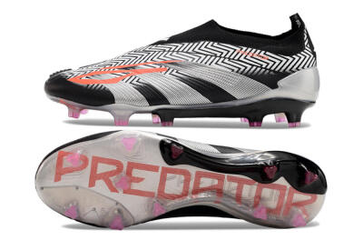 Adidas Predator+ 24 Elite Laceless FG Low-Tops Football Boots - White/Black/Silver