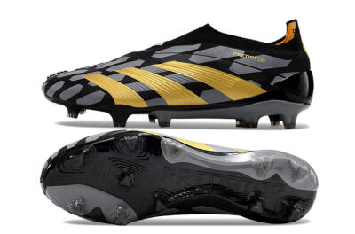 Adidas Predator+ 24 Elite Laceless FG Low-Tops Football Boots - Grey/Black/Gold
