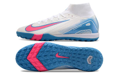 Nike Air Zoom Mercurial Superfly 10 Elite TF High-Tops Football Shoes - White/Pink/Blue