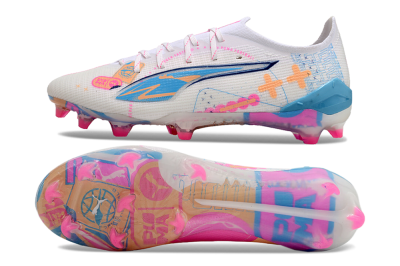 Puma Ultra 5 Ultimate FG Low-Tops Football Boots - White/Pink/Yellow/Blue