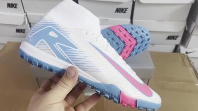 Nike Air Zoom Mercurial Superfly 10 Elite TF High-Tops Football Shoes - White/Pink/Blue
