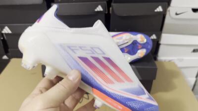 Adidas F50+ Lightstrike Pro Laceless FG Low-Tops Football Boots - Cloud White/Solar Red/Lucid Blue