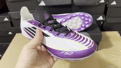 Messi x Adidas F50 Elite MG Low-Tops Football Boots - White/Black/Purple