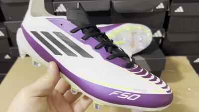 Messi x Adidas F50 Elite FG Low-Tops Football Boots - White/Black/Purple