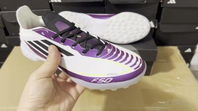 Adidas F50 Elite TF Low-Tops Football Shoes - White/Black/Purple