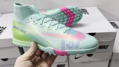 Nike Air Zoom Mercurial Superfly 10 Elite TF High-Tops Football Shoes - Jade/Pink/Blue