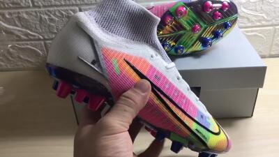 Nike Mercurial Superfly 8 Elite AG High-Tops Football Boots - White/Pink/Blue/Yellow
