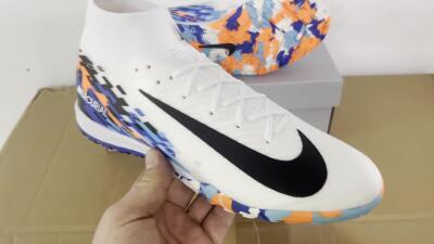 Nike Air Zoom Mercurial Superfly 10 Elite TF High-Tops Football Shoes - White/Blue/Orange