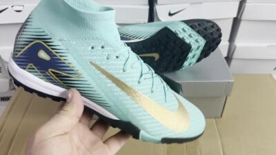 Nike Air Zoom Mercurial Superfly 10 Elite TF High-Tops Football Shoes - Jade/Gold/Blue