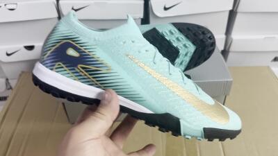 Nike Air Zoom Mercurial Vapor 16 Elite TF Low-Tops Football Shoes - Jade/Gold/Blue