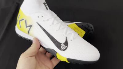 KM x Nike Air Zoom Mercurial Superfly 10 Elite TF High-Tops Football Shoes - White/Black/Yellow