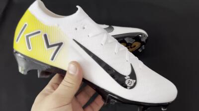 KM x Nike Air Zoom Mercurial Vapor 16 Elite FG Low-Tops Football Boots - White/Black/Yellow