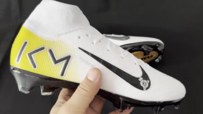 KM x Nike Air Zoom Mercurial Superfly 10 Elite FG High-Tops Football Boots - White/Black/Yellow
