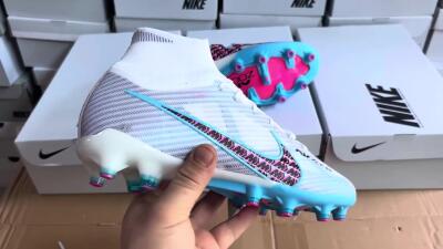 Nike Air Zoom Mercurial Superfly 9 Elite AG High-Tops Football Boots - White/Blue/Pink