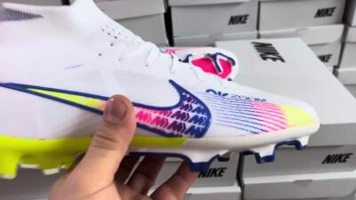 Nike Air Zoom Mercurial Superfly 9 Elite FG High-Tops Football Boots - White/Blue/Pink/Green