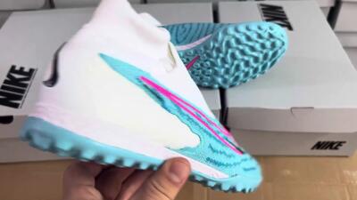 Nike Phantom GX Elite DF Link TF High-Tops Football Shoes - White/Blue/Pink