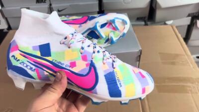 Nike Air Zoom Mercurial Superfly 9 Elite FG High-Tops Football Boots - White/Rainbow