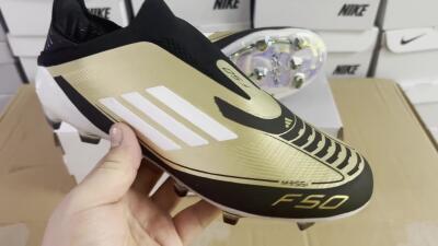 Adidas F50 Adizero Messi Laceless FG Low-Tops Football Boots - Gold/White/Black